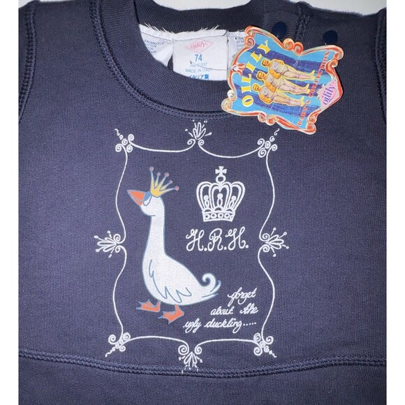 OILILY Baby's Collection Navy Blue Sweatshirt NWT Size 12M HRH Duckling Swan - Picture 2 of 9